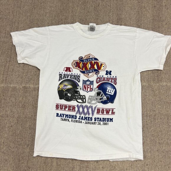 Vintage Super Bowl White 2001 Baltimore Ravens New York Giants Shirt 90s - Picture 1 of 3